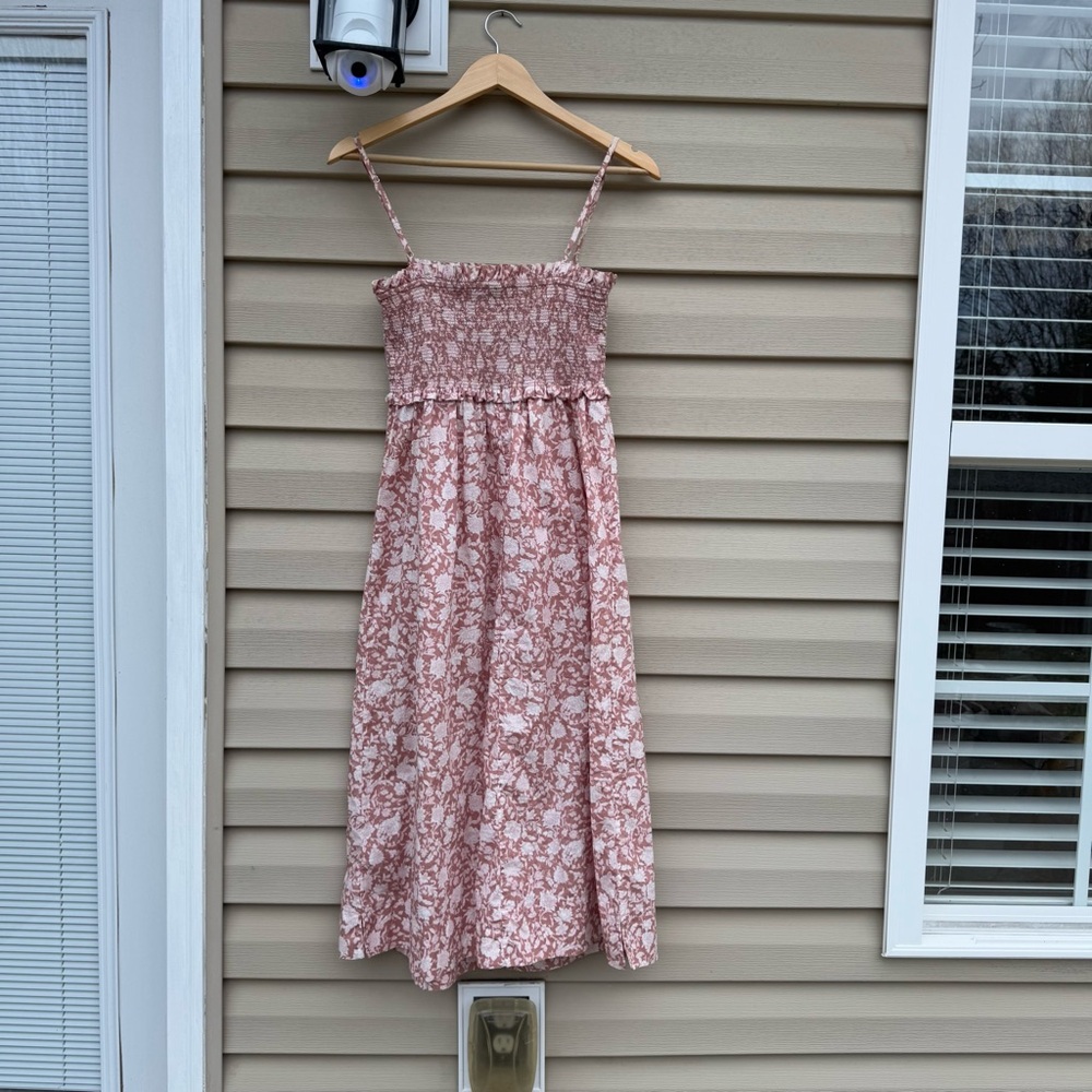 J Crew Smocked Cotton Poplin Dress Rose Vines Size S - Picture 5 of 11
